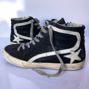 Golden Goose denim and suede blue slide sneakers